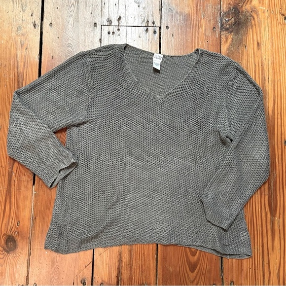Eileen Fisher Women's 100% Linen V-Neck Sweater Size L Gray/Taupe Lightweight - Picture 10 of 11